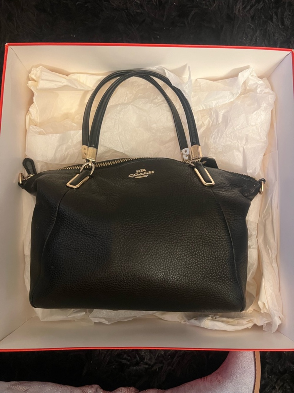 Coach Black Pebbled Leather Satchel with Gold Hardware